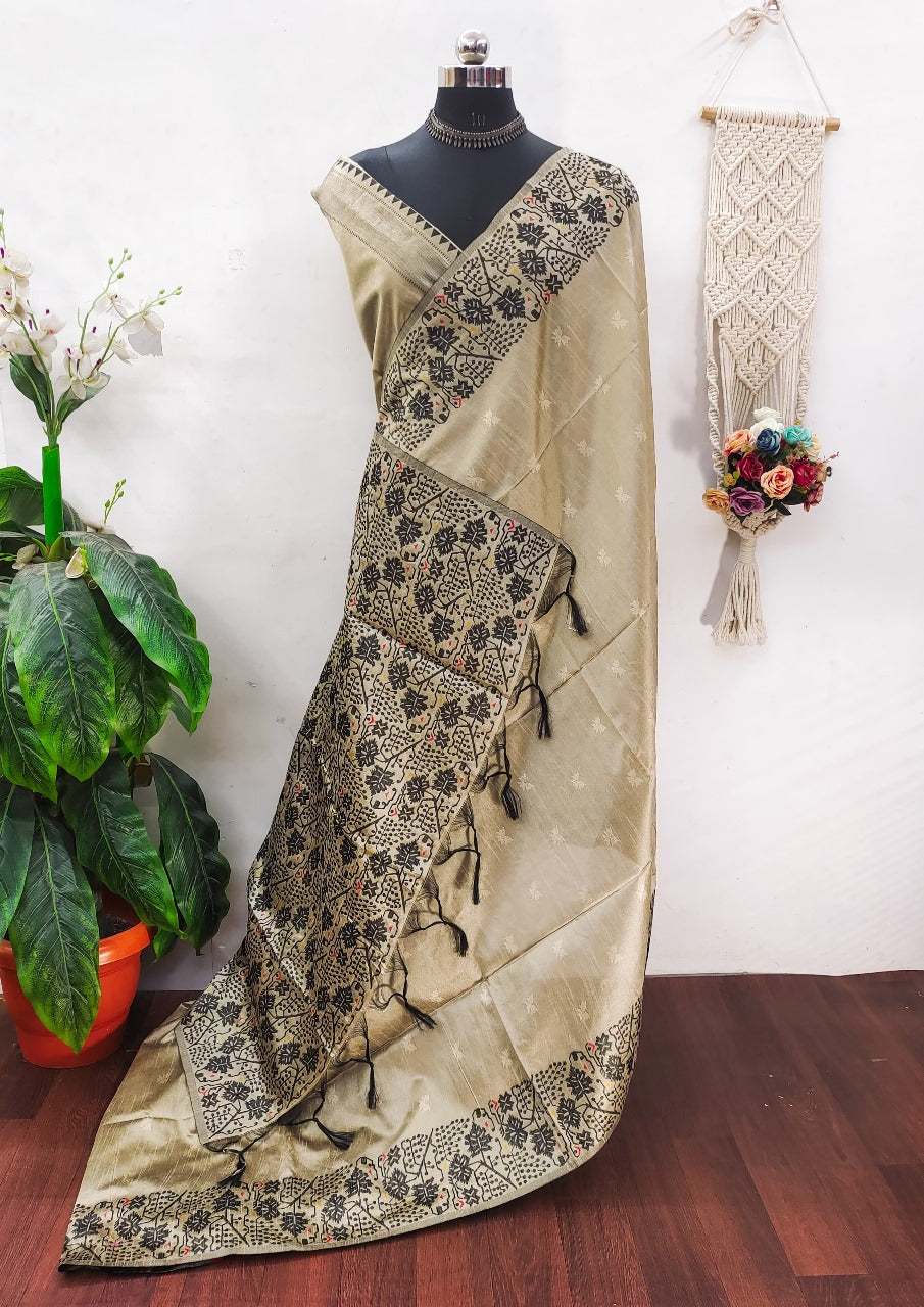 Banglori handloom raw silk saree with contrast jamdani weaving pallu