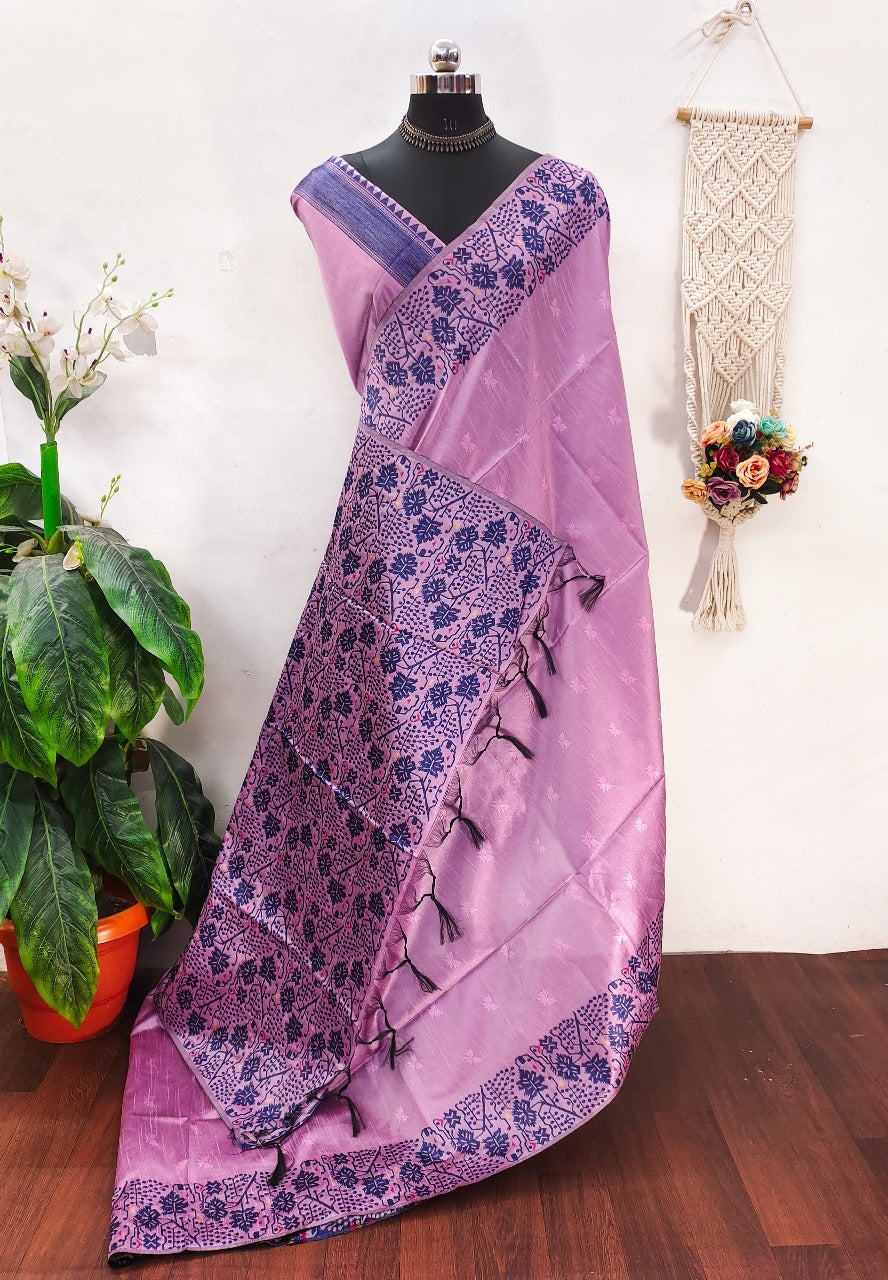 Banglori handloom raw silk saree with contrast jamdani weaving pallu