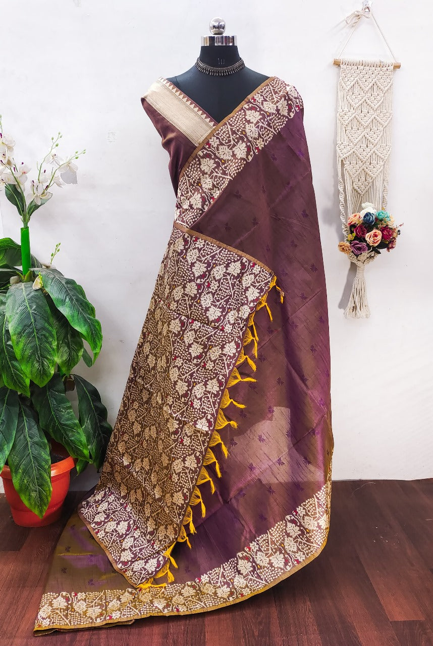 Banglori handloom raw silk saree with contrast jamdani weaving pallu