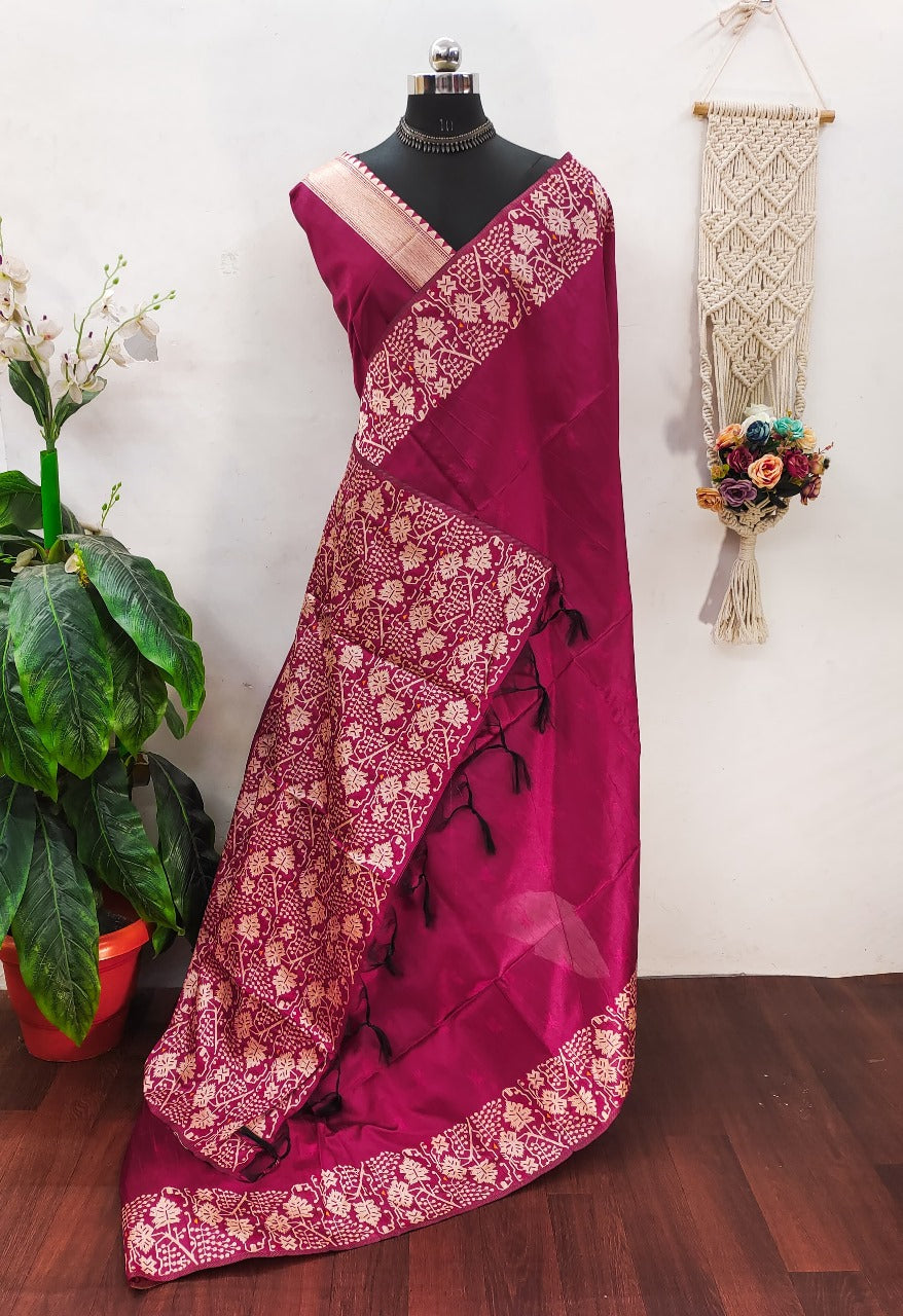 Banglori handloom raw silk saree with contrast jamdani weaving pallu