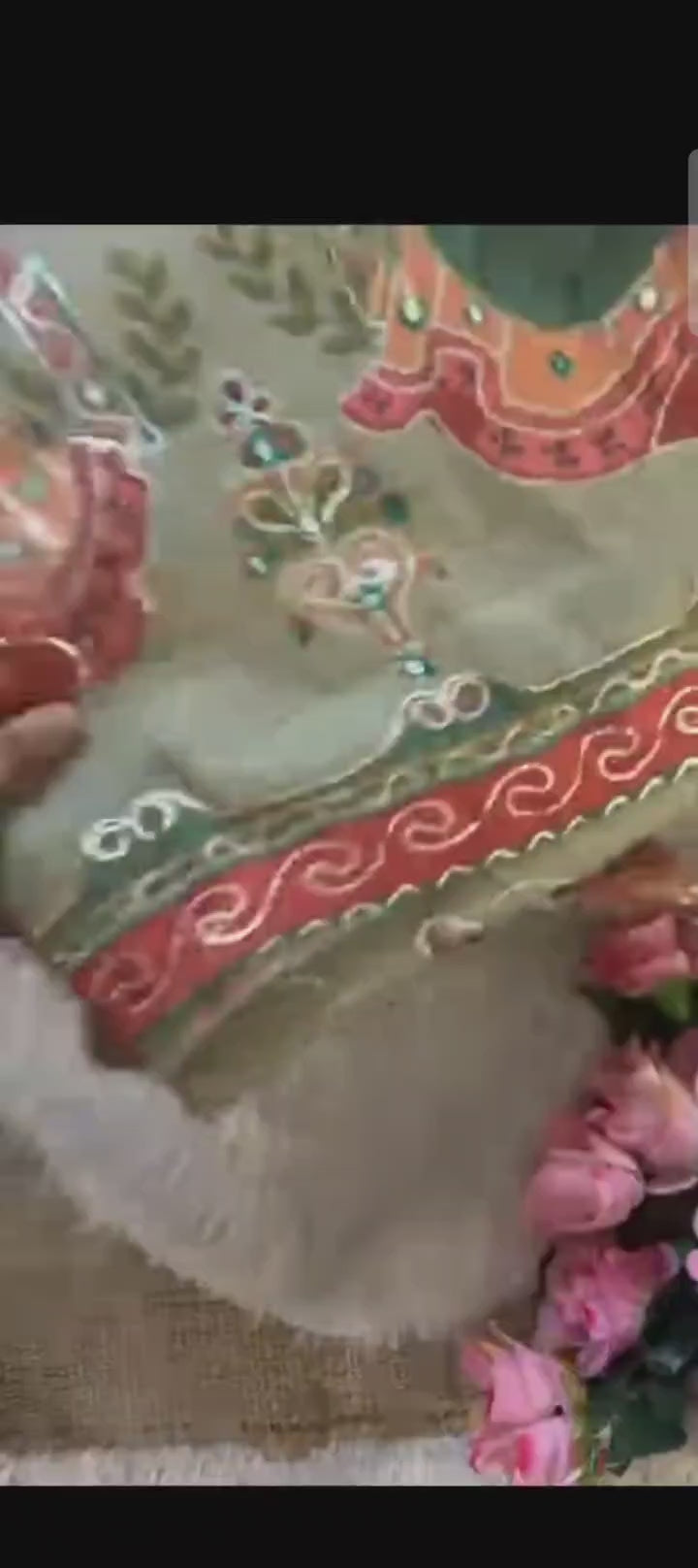 Beige color soft simar silk saree with embroidery and printed work