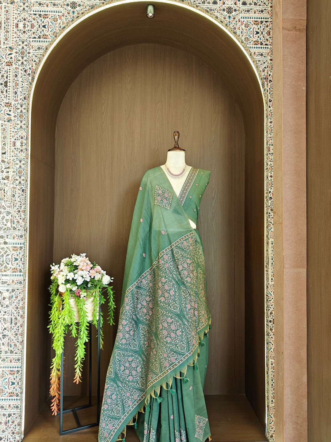 Soft muga cotton saree with pashmina resham weaving pallu work