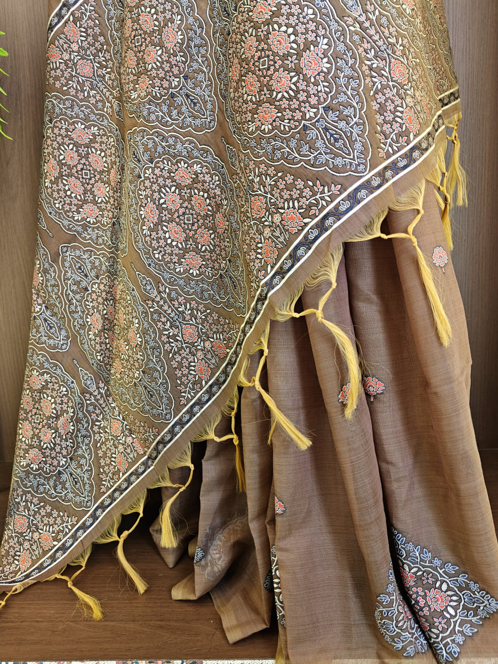 Soft muga cotton saree with pashmina resham weaving pallu work