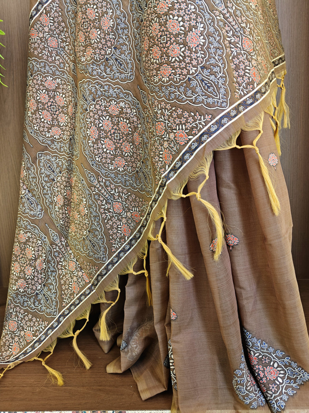 Soft muga cotton saree with pashmina resham weaving pallu work