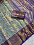 Soft kanchipuram silk saree with zari weaving work
