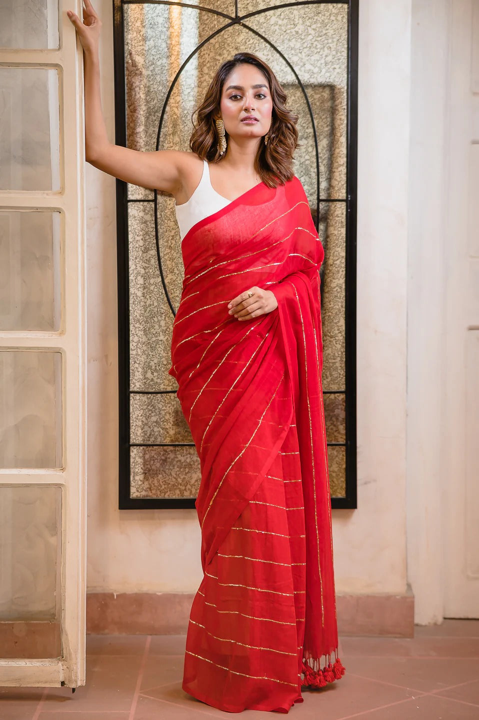 Pure mul cotton saree with embroidery work