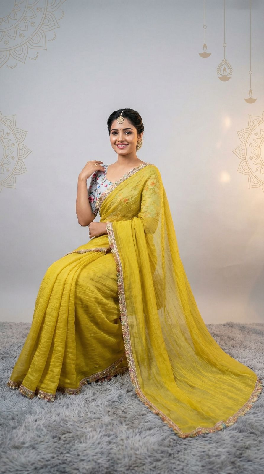 Fancy fandy silk saree with lace border