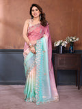 Multi color soft crushed silk saree