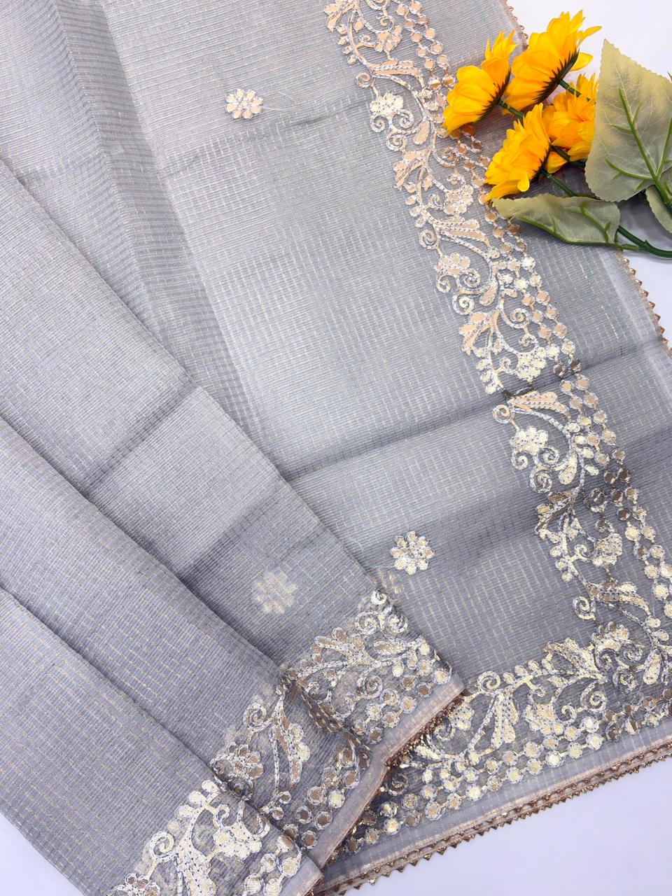 Kota silk saree with gota patti work and gota patti lace border