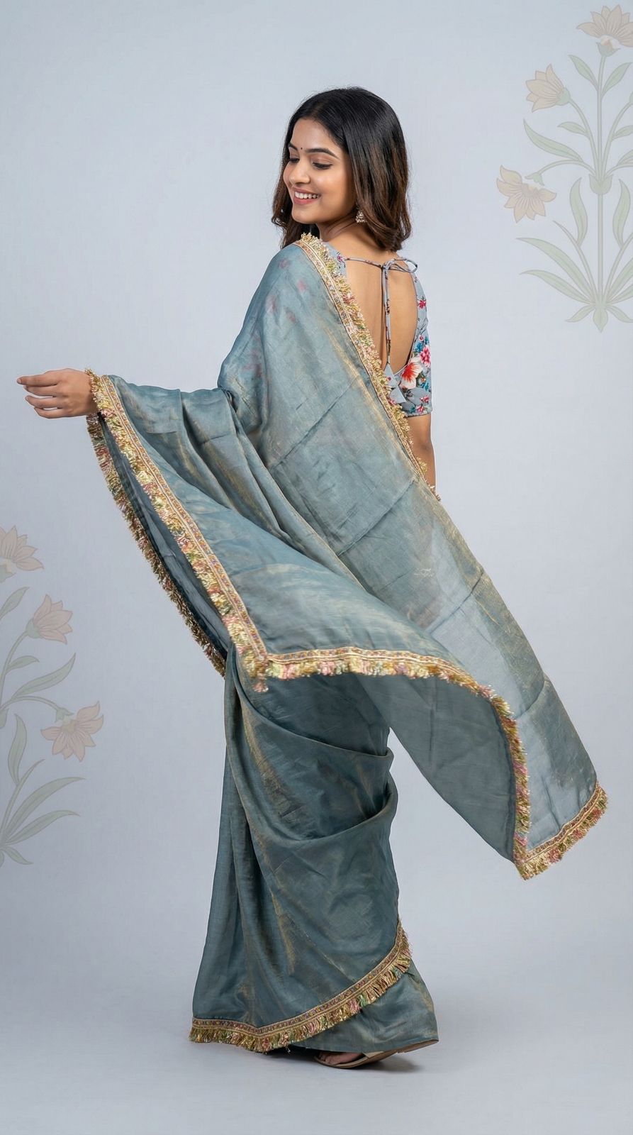 Fancy fandy silk saree with lace border