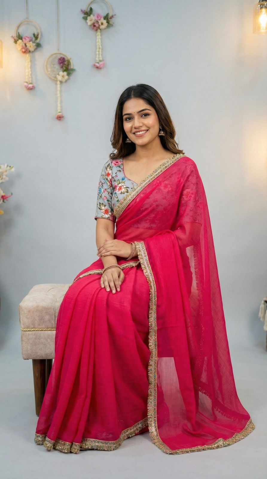 Fancy fandy silk saree with lace border