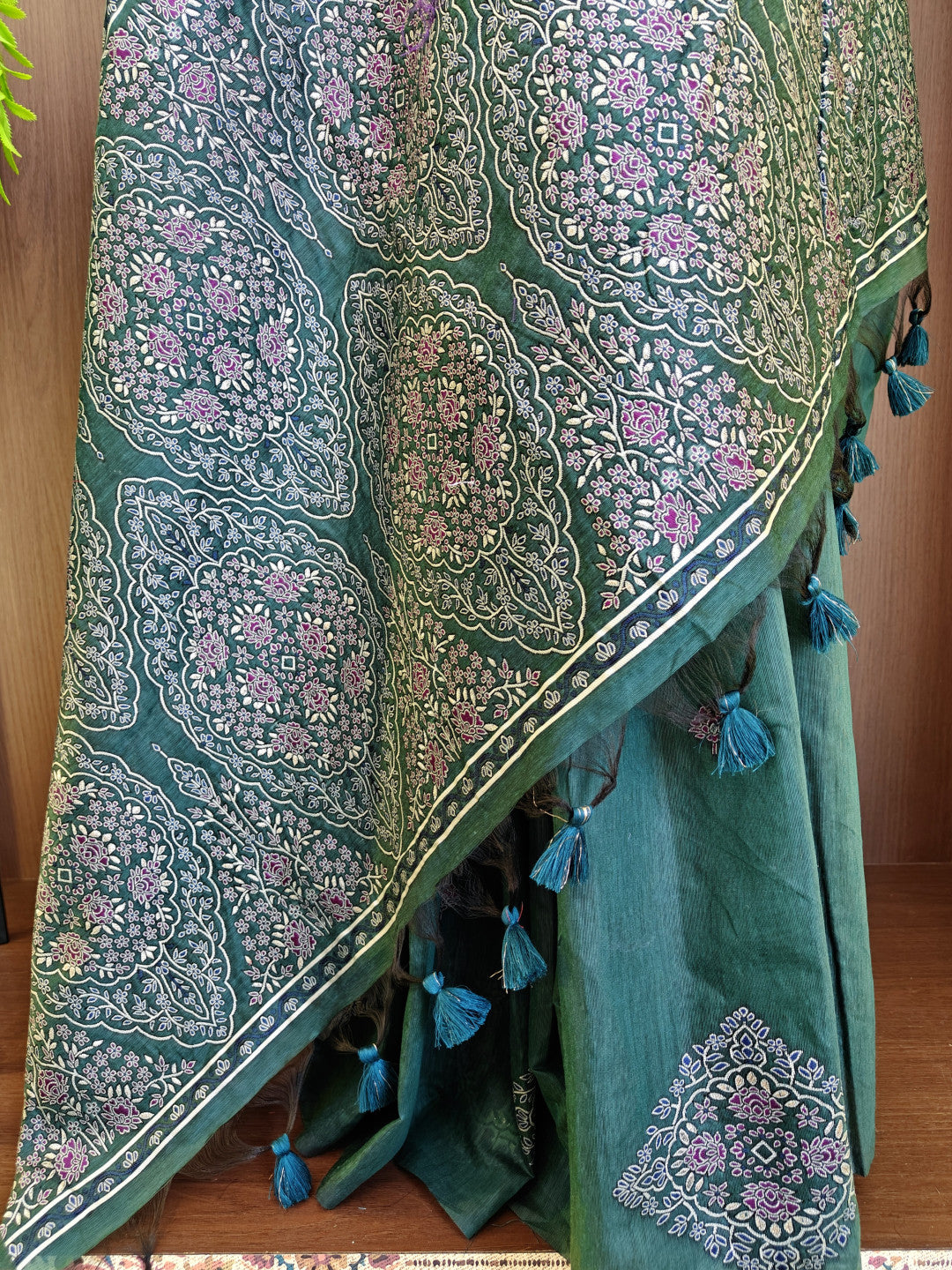 Soft muga cotton saree with pashmina resham weaving pallu work
