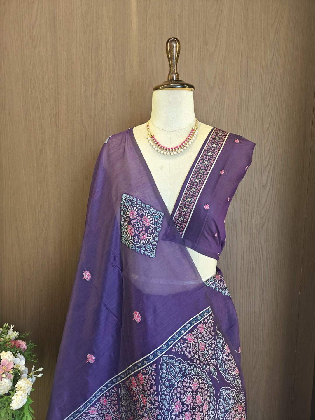 Soft muga cotton saree with pashmina resham weaving pallu work