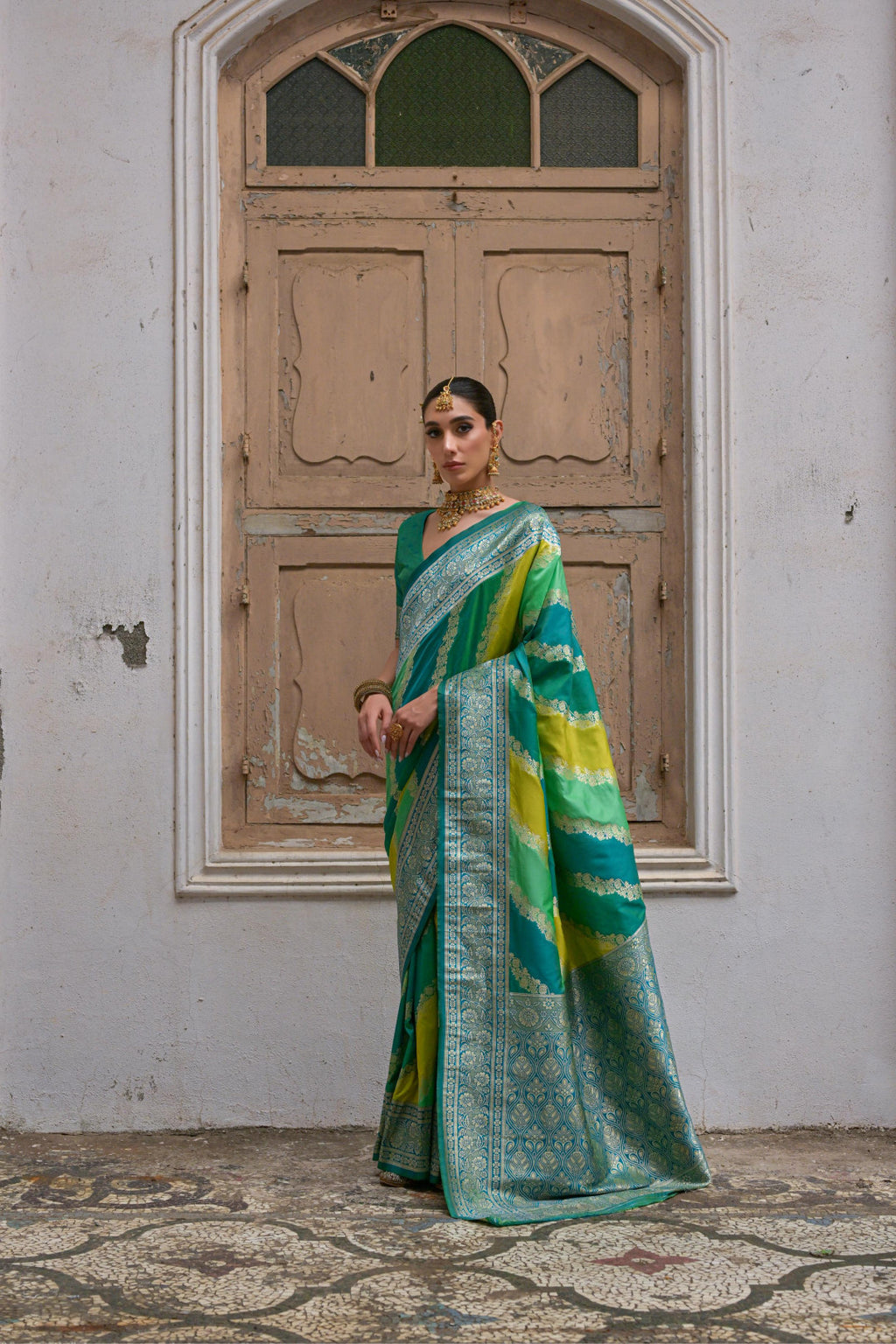 Multi traditional banarasi silk handloom saree with zari weaving work