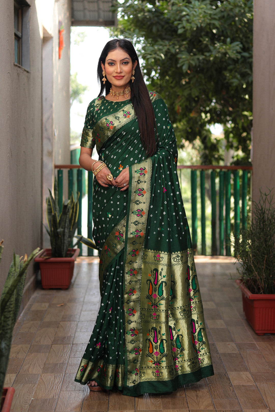 Bandhani Silk saree with bandhej and zari weaving work