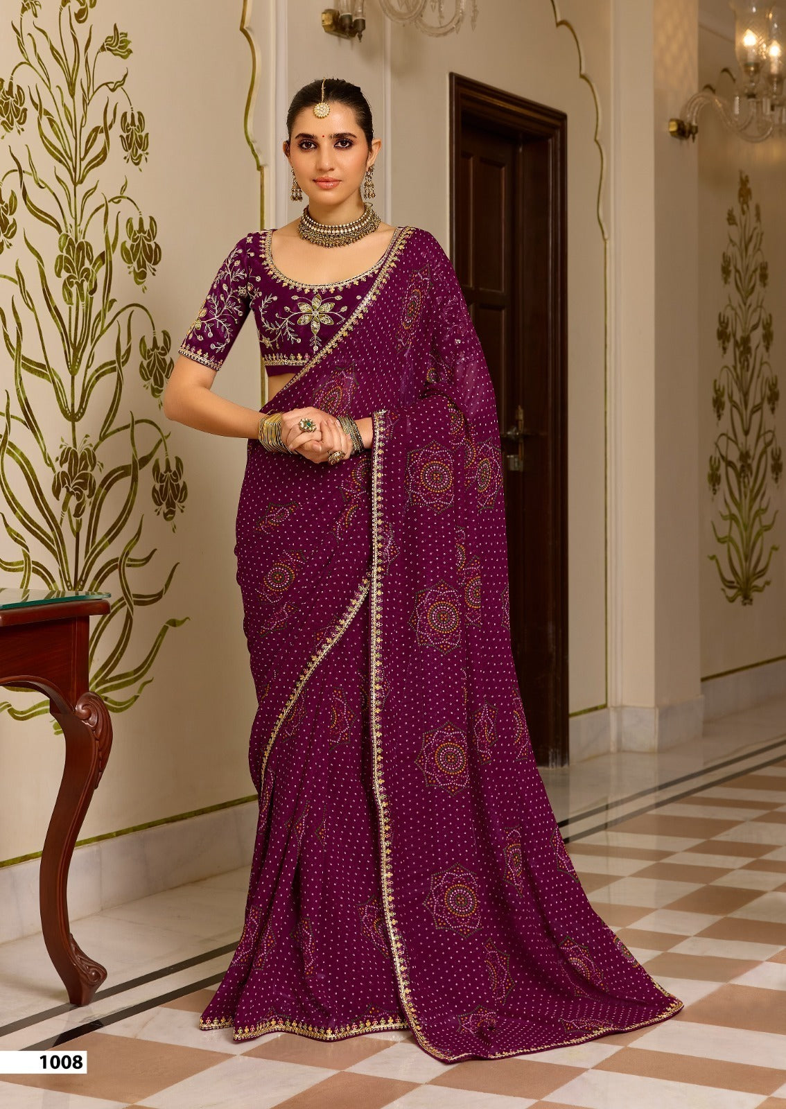 Royal Bandhani Print Saree with Embroidered Blouse Piece