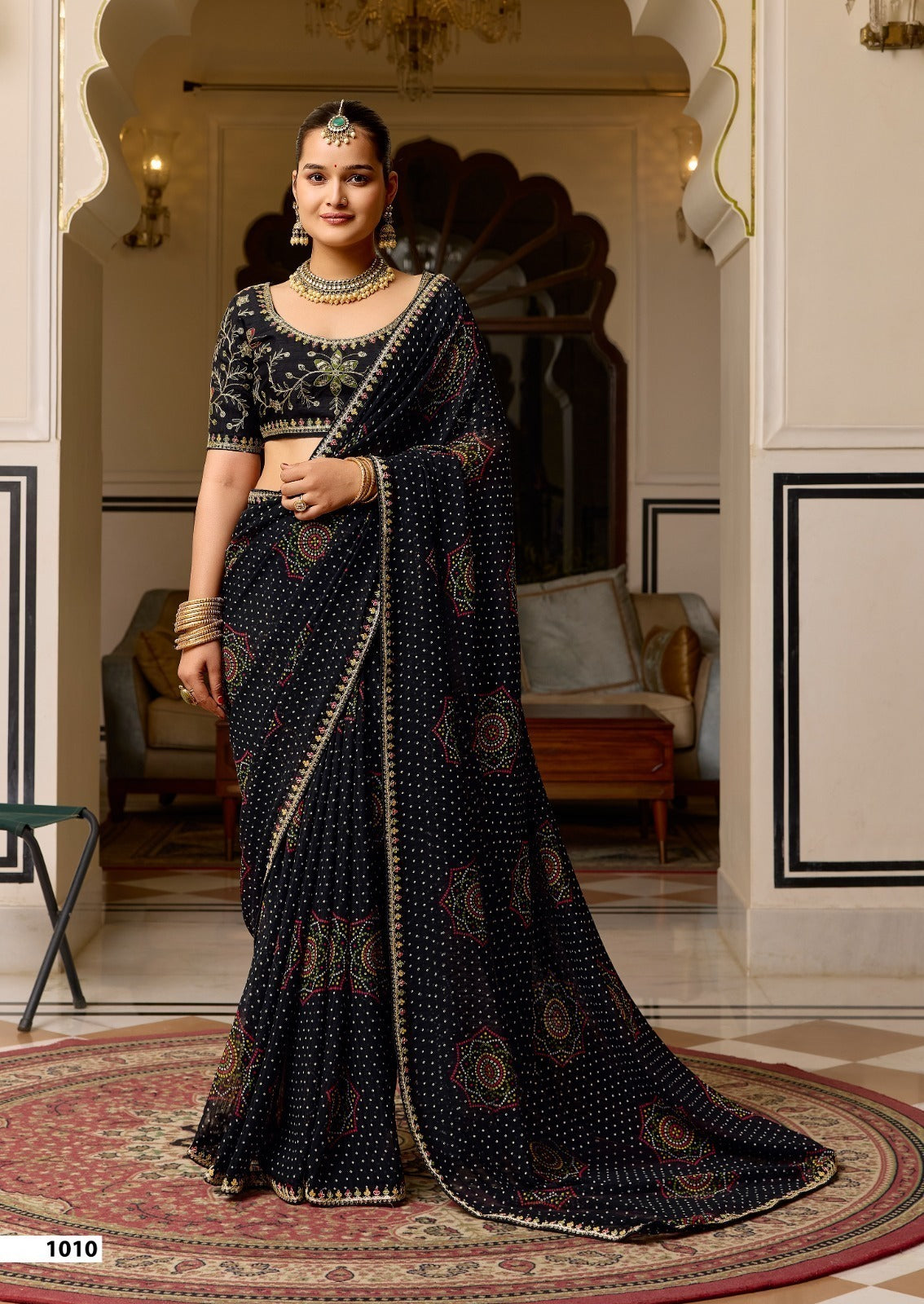 Royal Bandhani Print Saree with Embroidered Blouse Piece