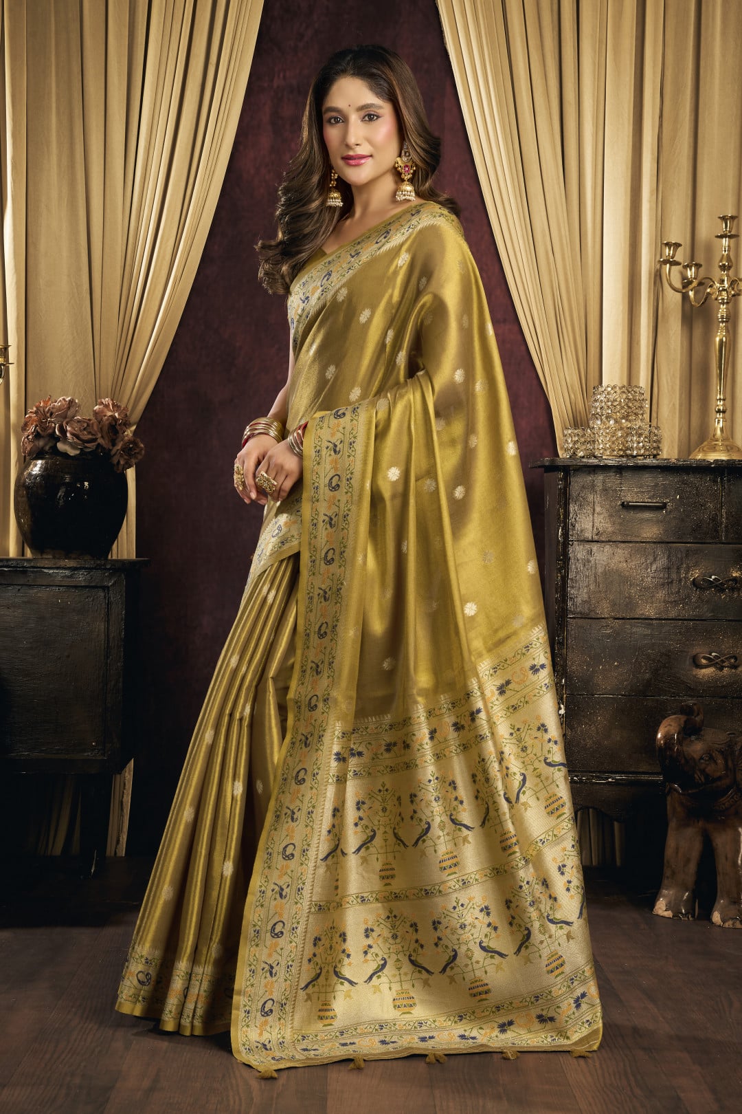 Soft tissue paithani silk saree with thread weaving work