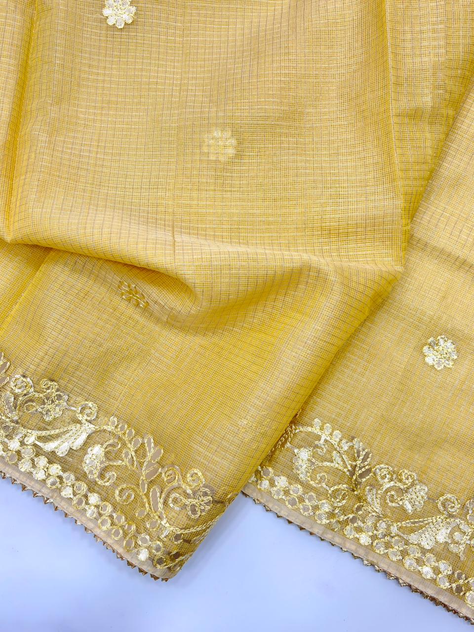 Kota silk saree with gota patti work and gota patti lace border