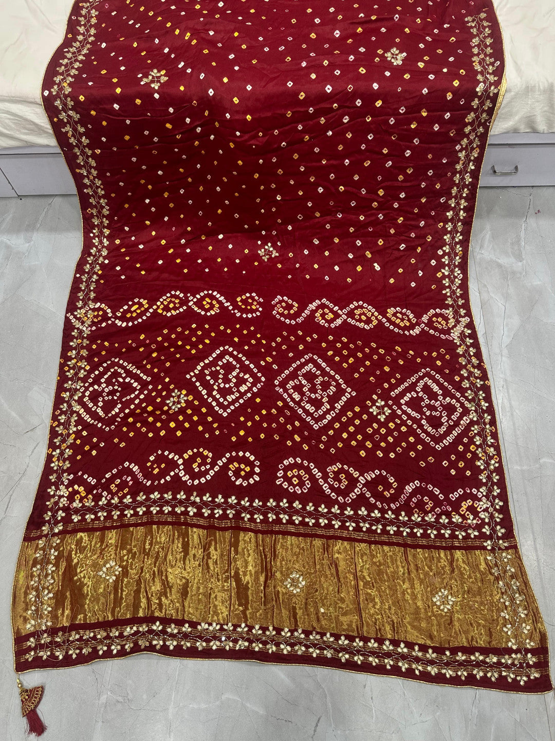 Bandhani Silk Saree with Golden Border