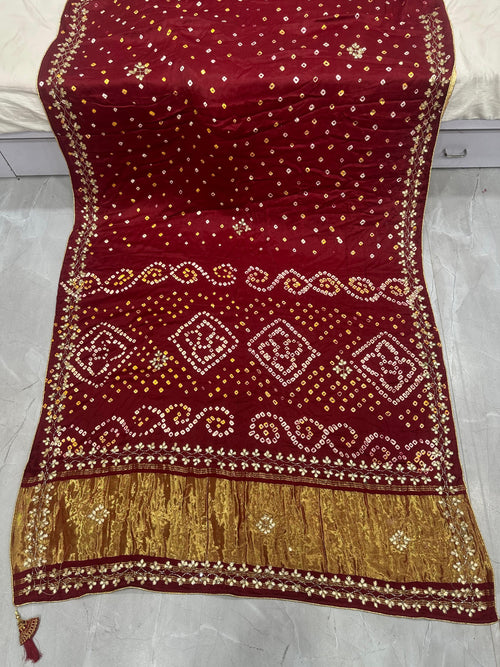 Bandhani Silk Saree with Golden Border