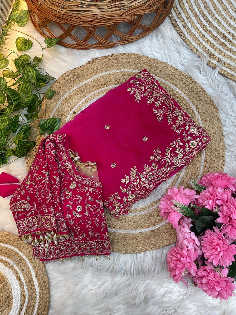 Fancy fandy satin silk saree with sequence work and Ready made blouse