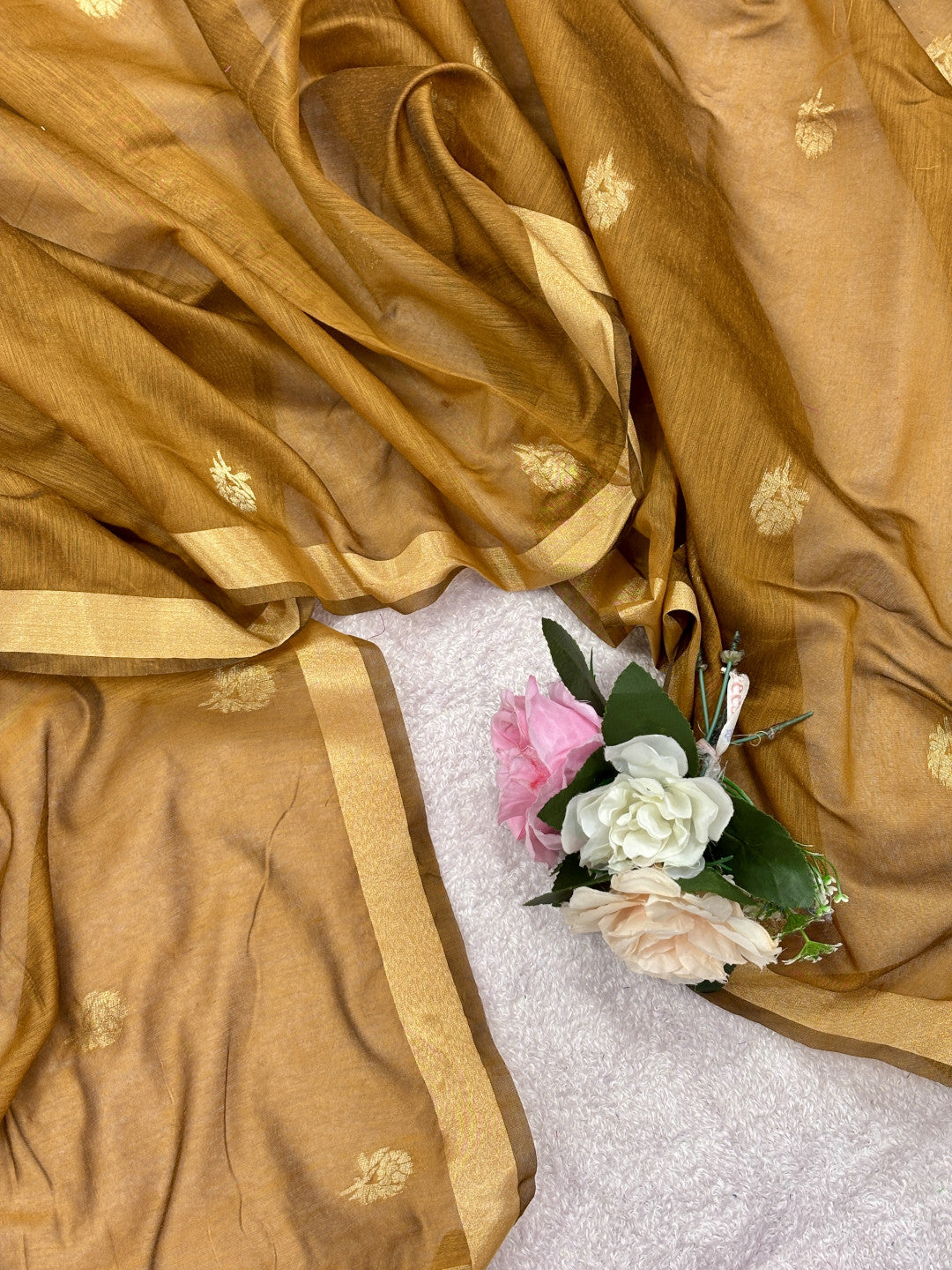 Pure muga cotton saree with floral thread weaving work