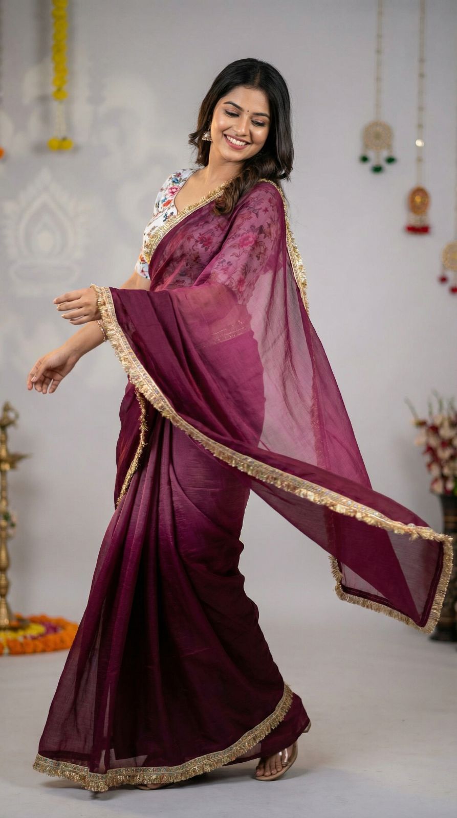 Fancy fandy silk saree with lace border