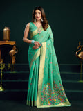 Muga cotton saree with meenakari weaving zari border work