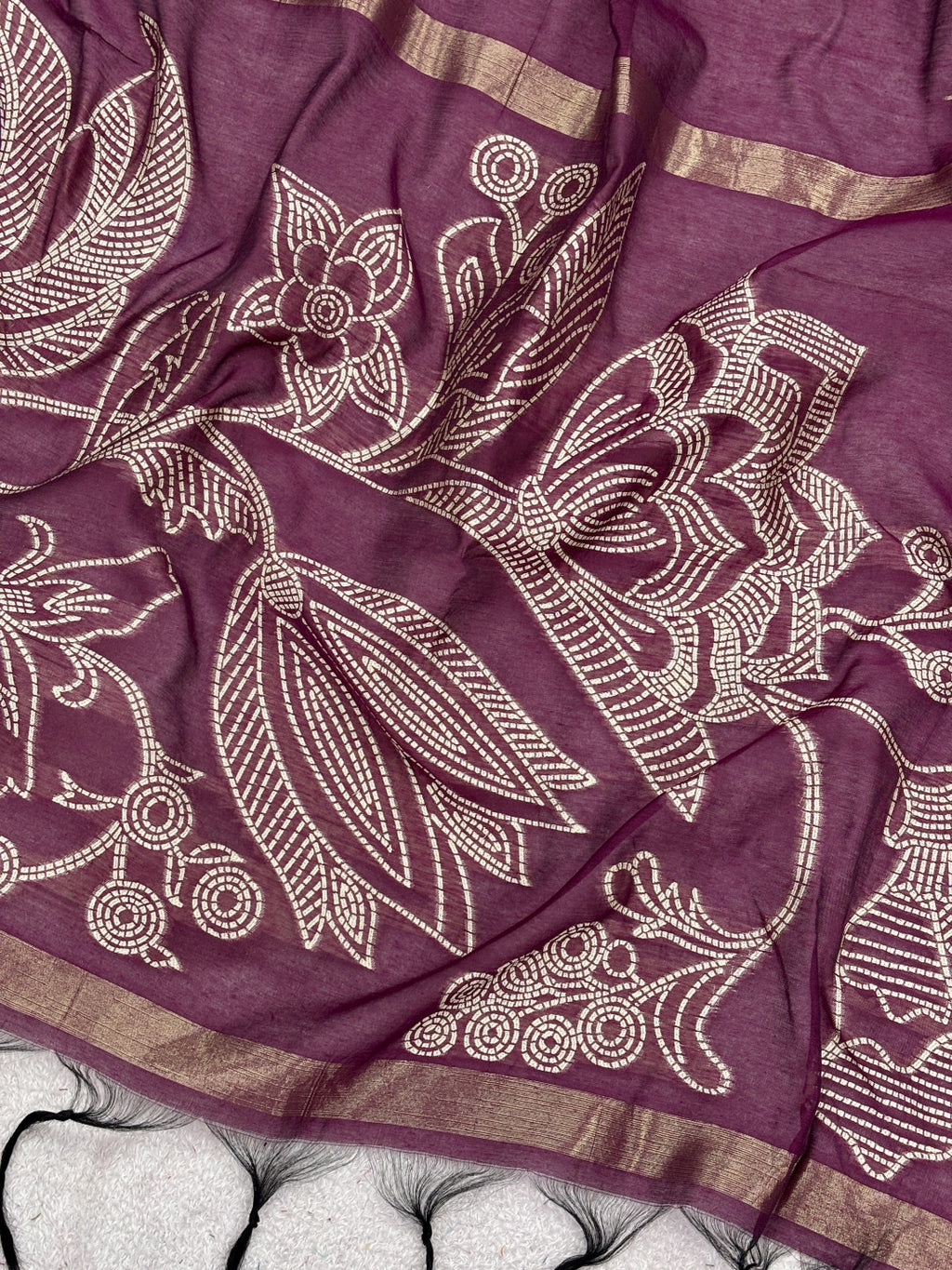 Pure muga cotton saree with floral thread weaving work