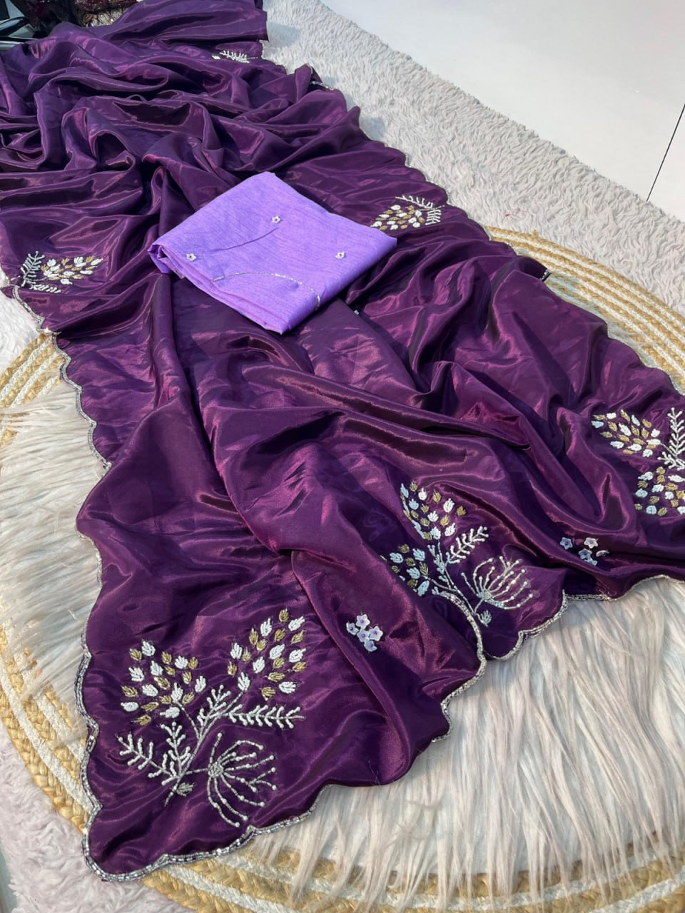 Soft shine HO silk saree with heavy hand work pallu