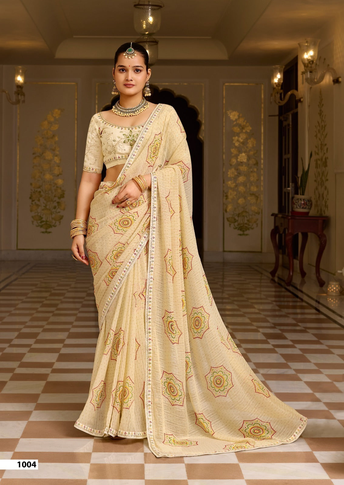Royal Bandhani Print Saree with Embroidered Blouse Piece