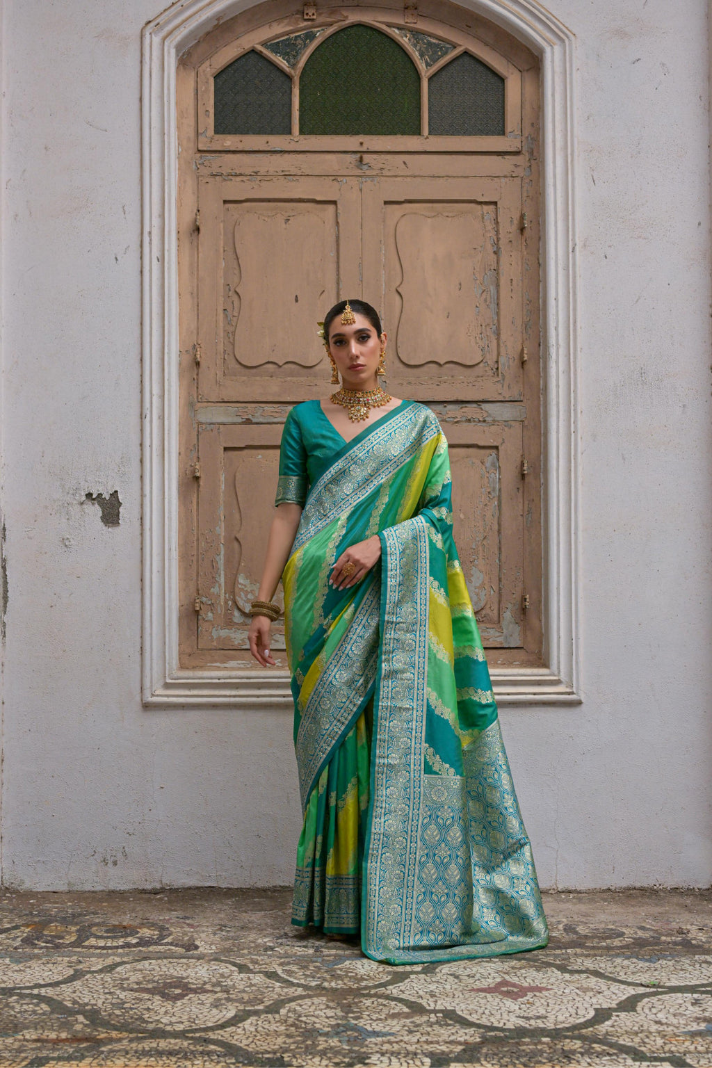 Multi traditional banarasi silk handloom saree with zari weaving work