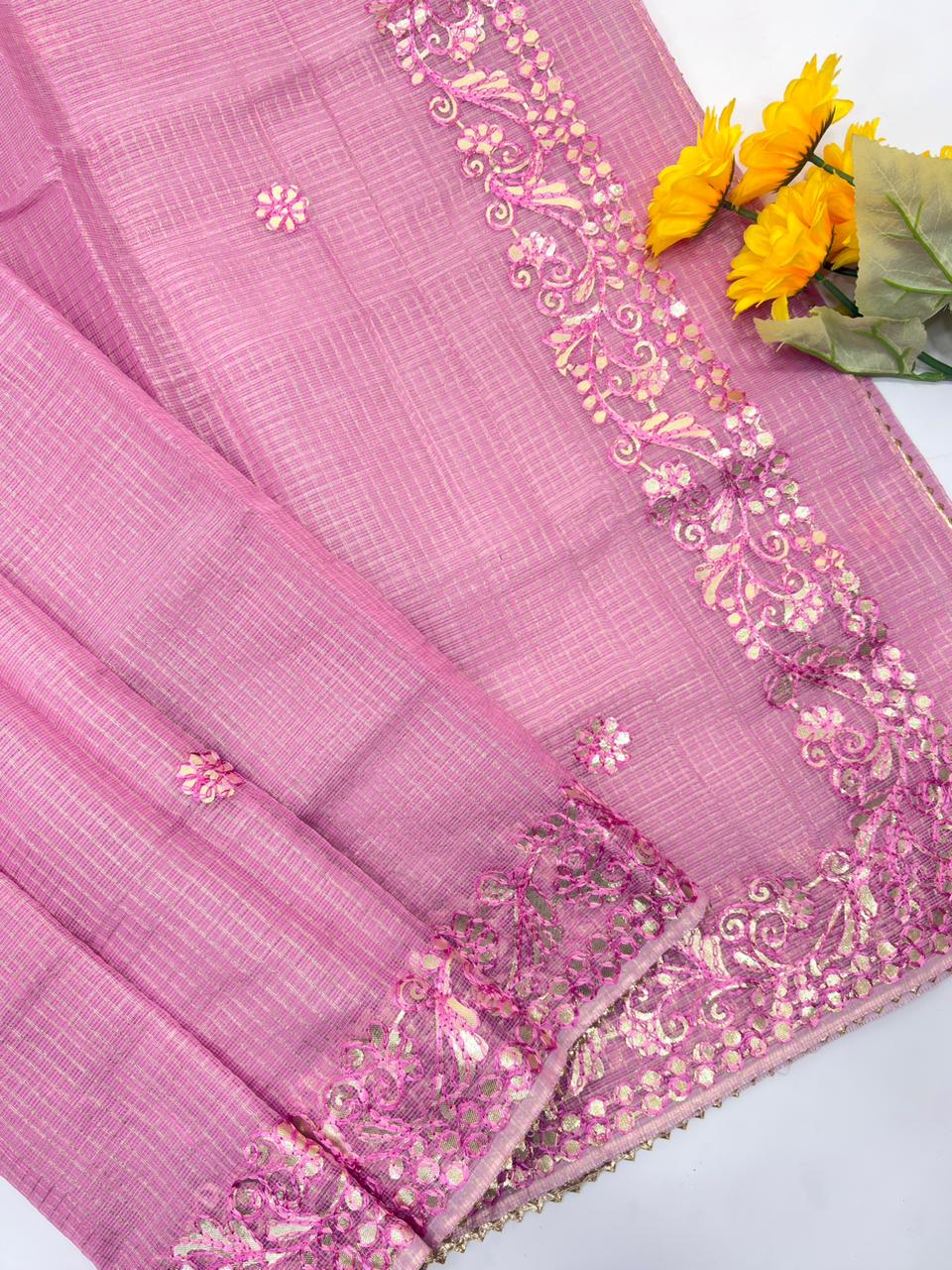 Kota silk saree with gota patti work and gota patti lace border
