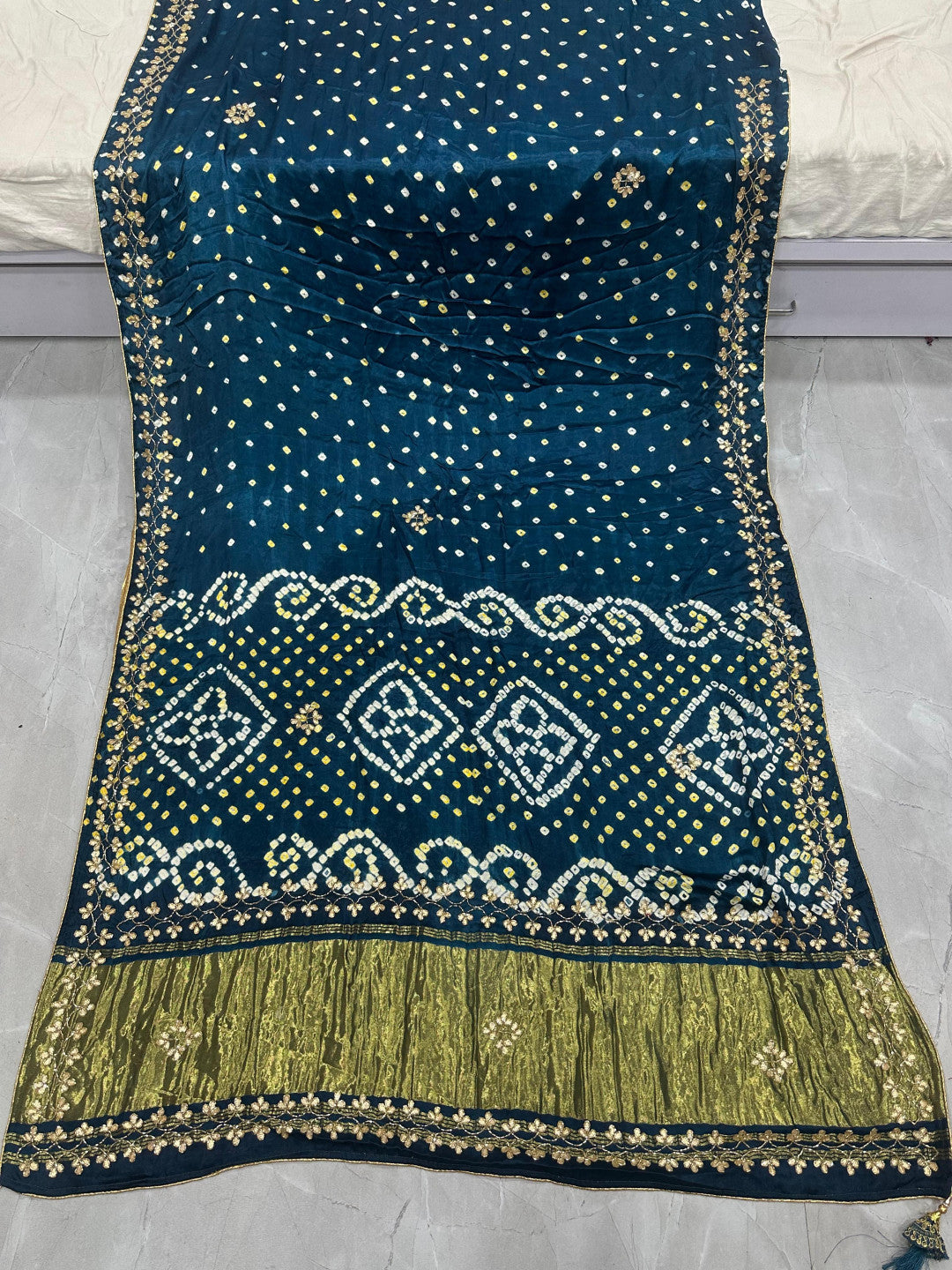 Bandhani Silk Saree with Golden Border