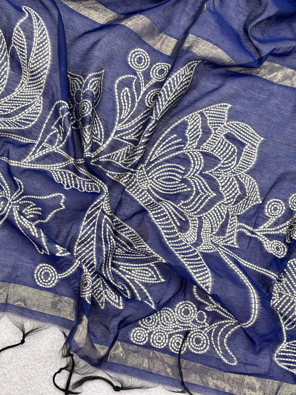 Pure muga cotton saree with floral thread weaving work