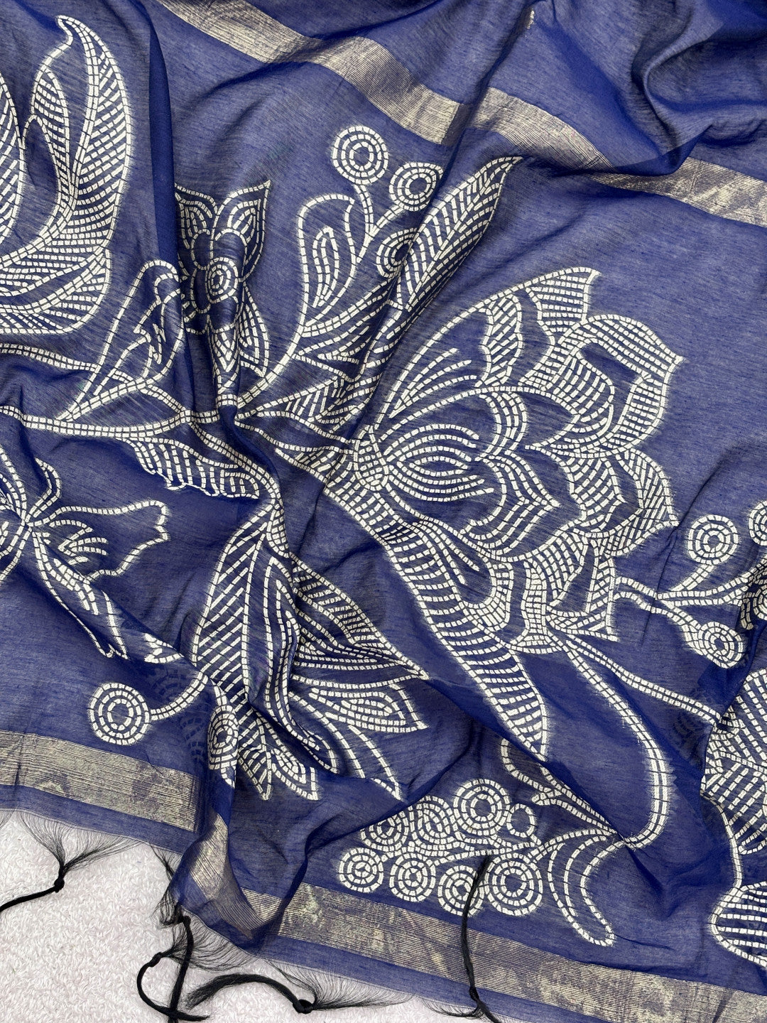 Pure muga cotton saree with floral thread weaving work