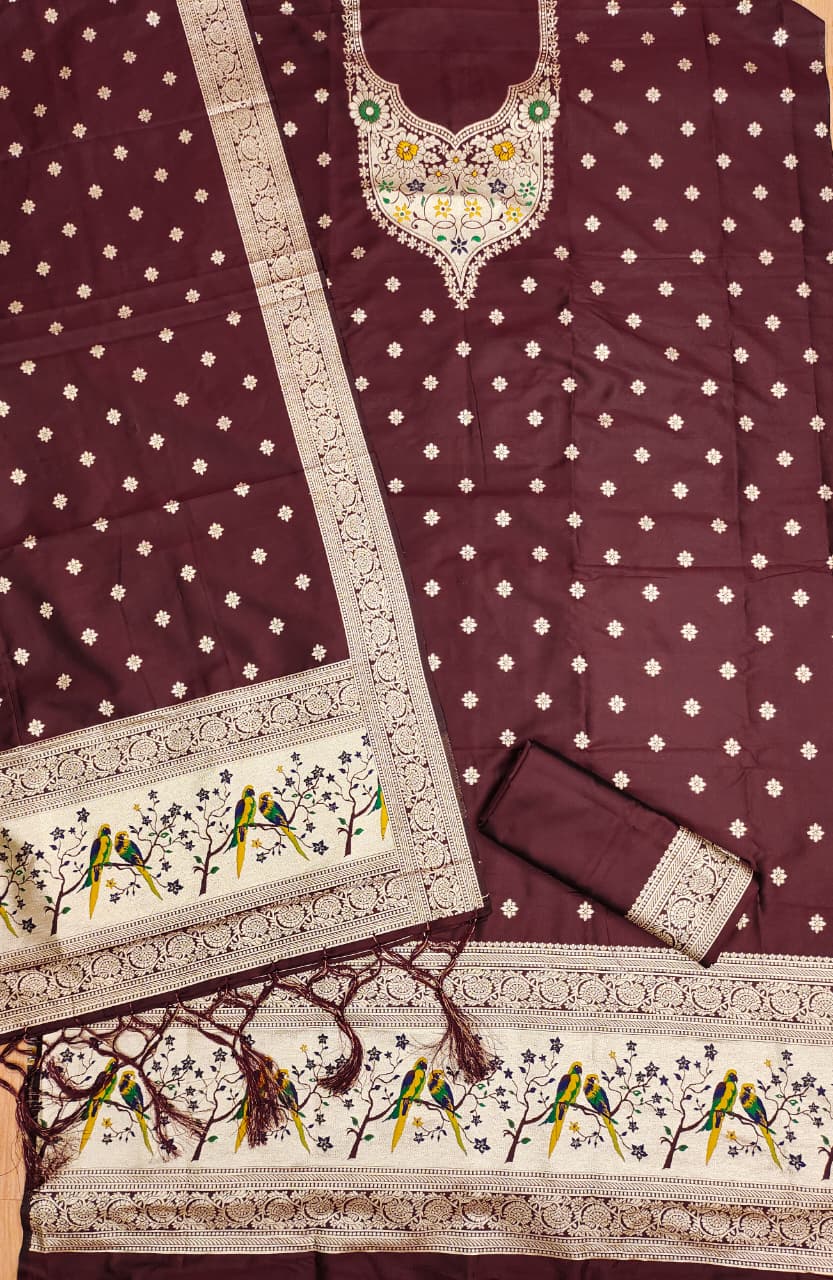 Unstitched zari weaving paithani silk salwar suit with dupatta & bottom