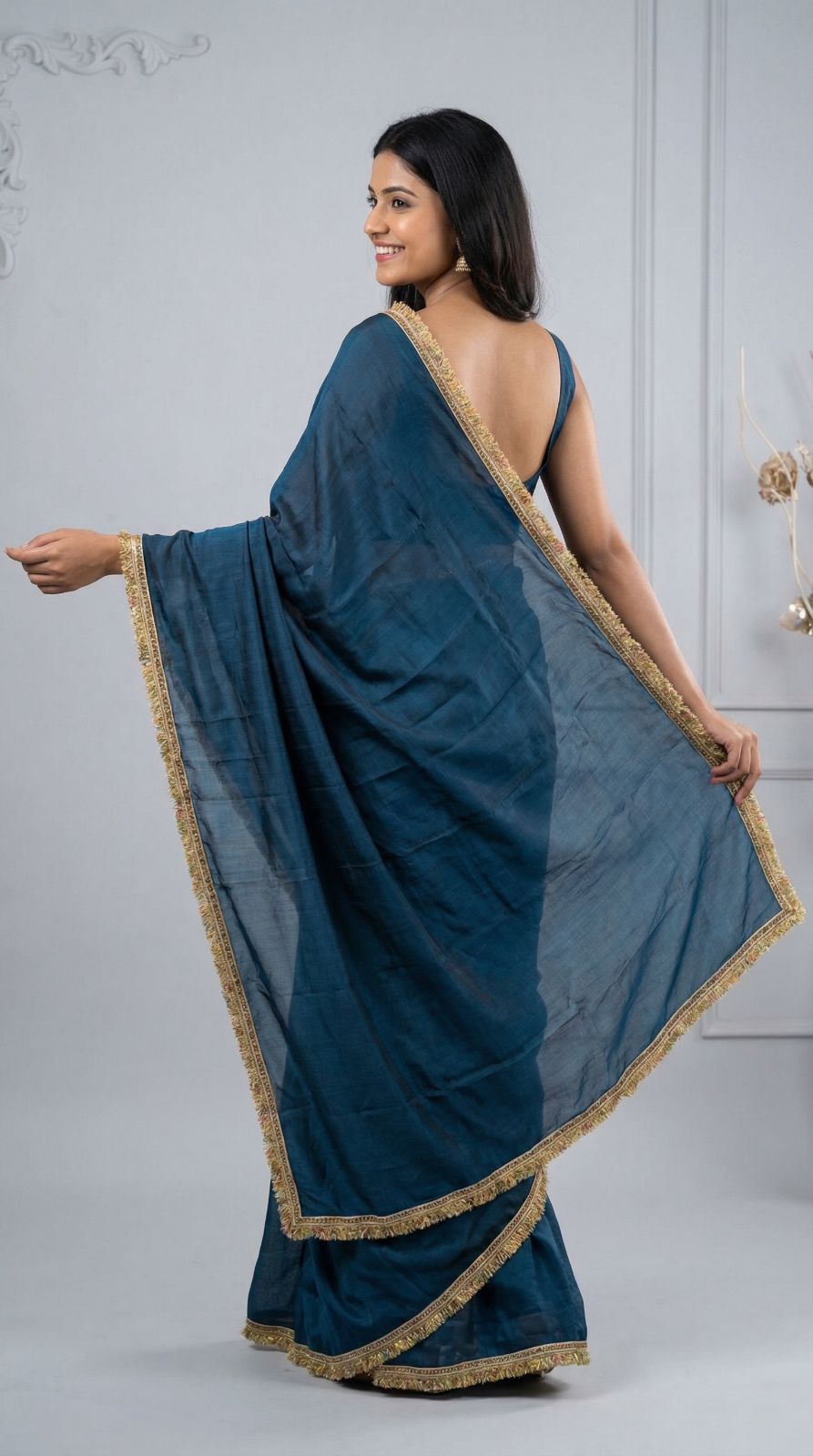 Fancy fandy silk saree with lace border