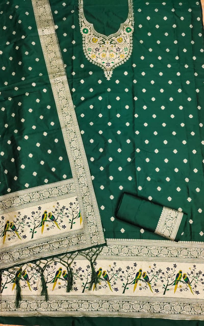 Unstitched zari weaving paithani silk salwar suit with dupatta & bottom