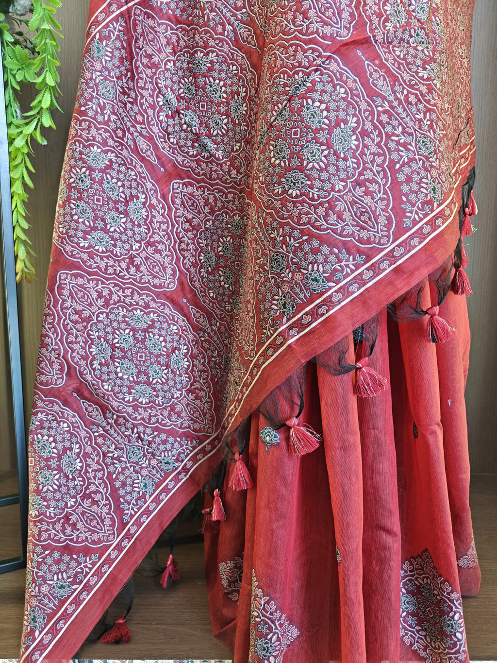 Soft muga cotton saree with pashmina resham weaving pallu work