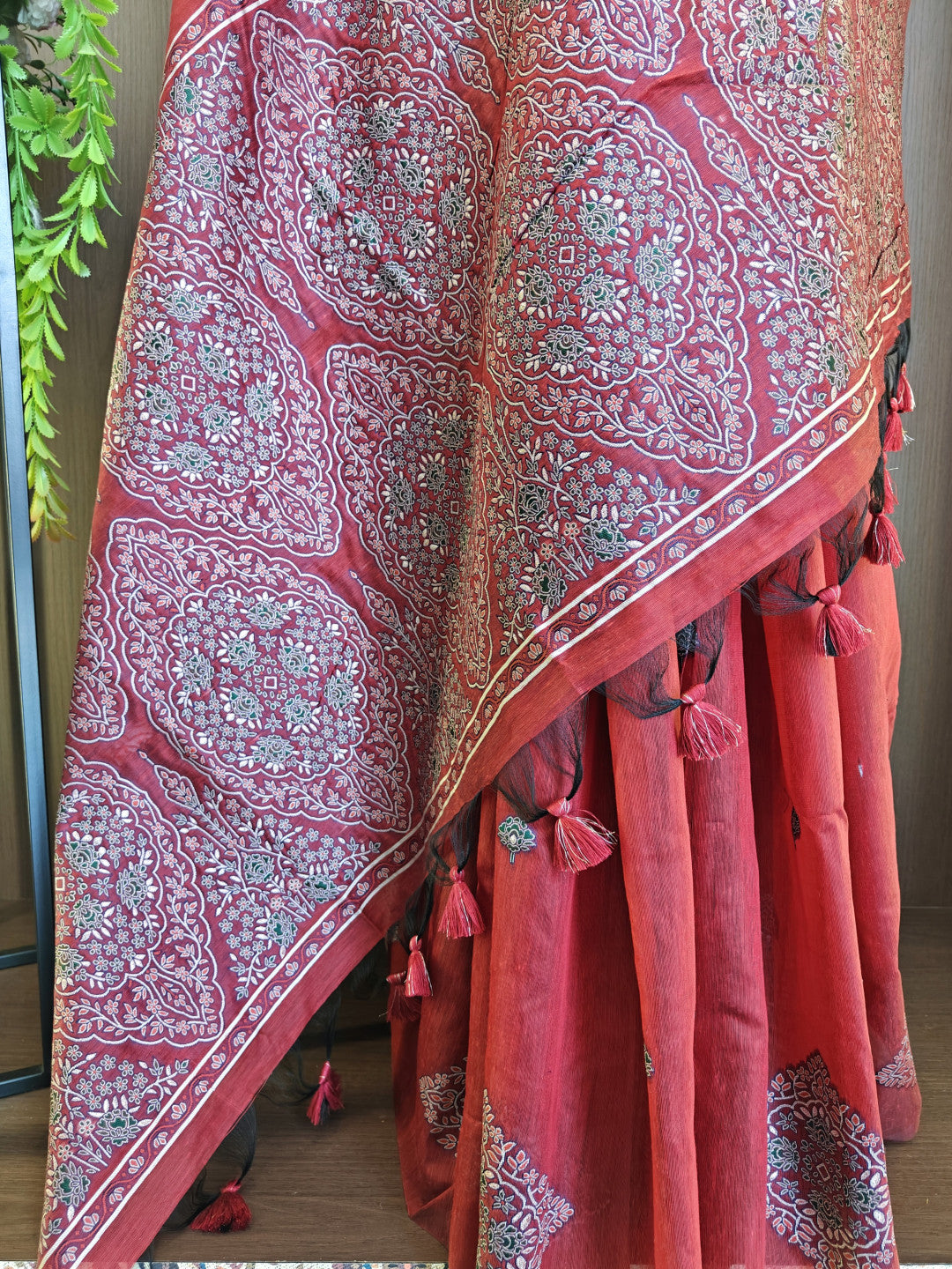 Soft muga cotton saree with pashmina resham weaving pallu work