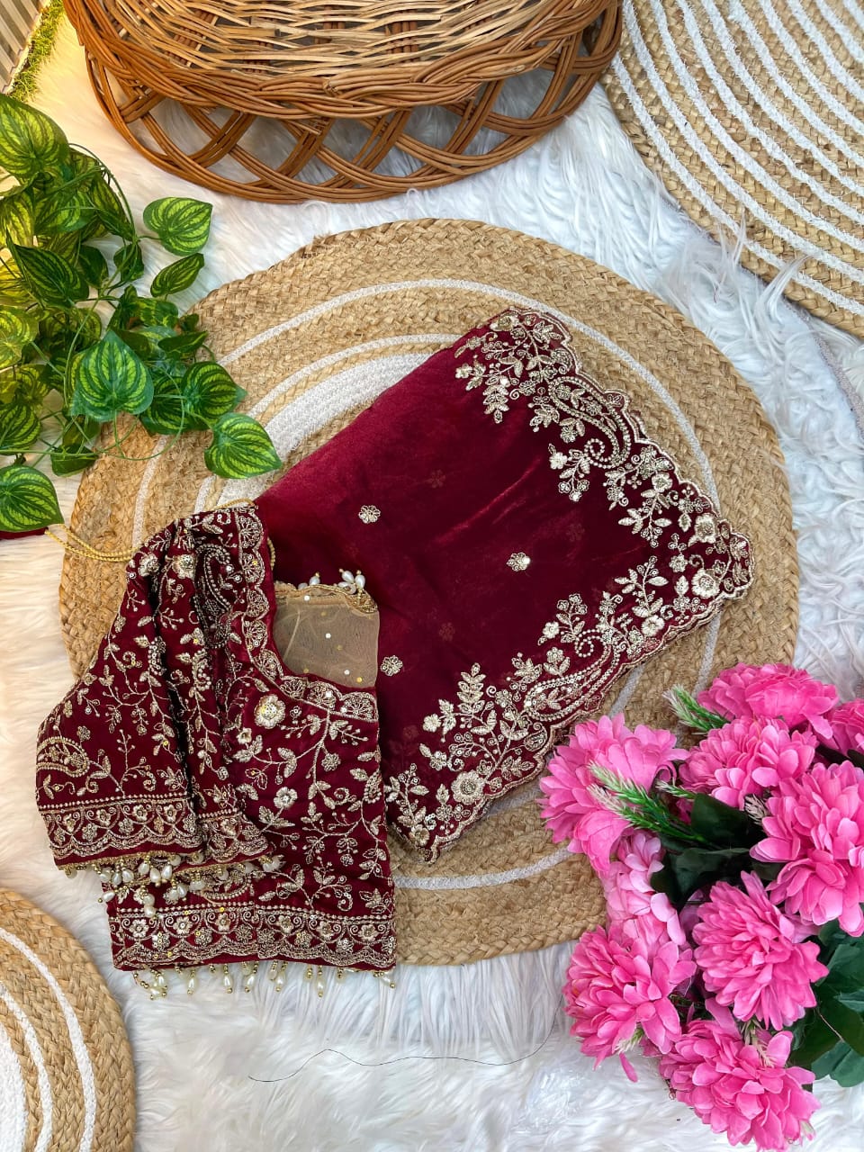 Fancy fandy satin silk saree with sequence work and Ready made blouse