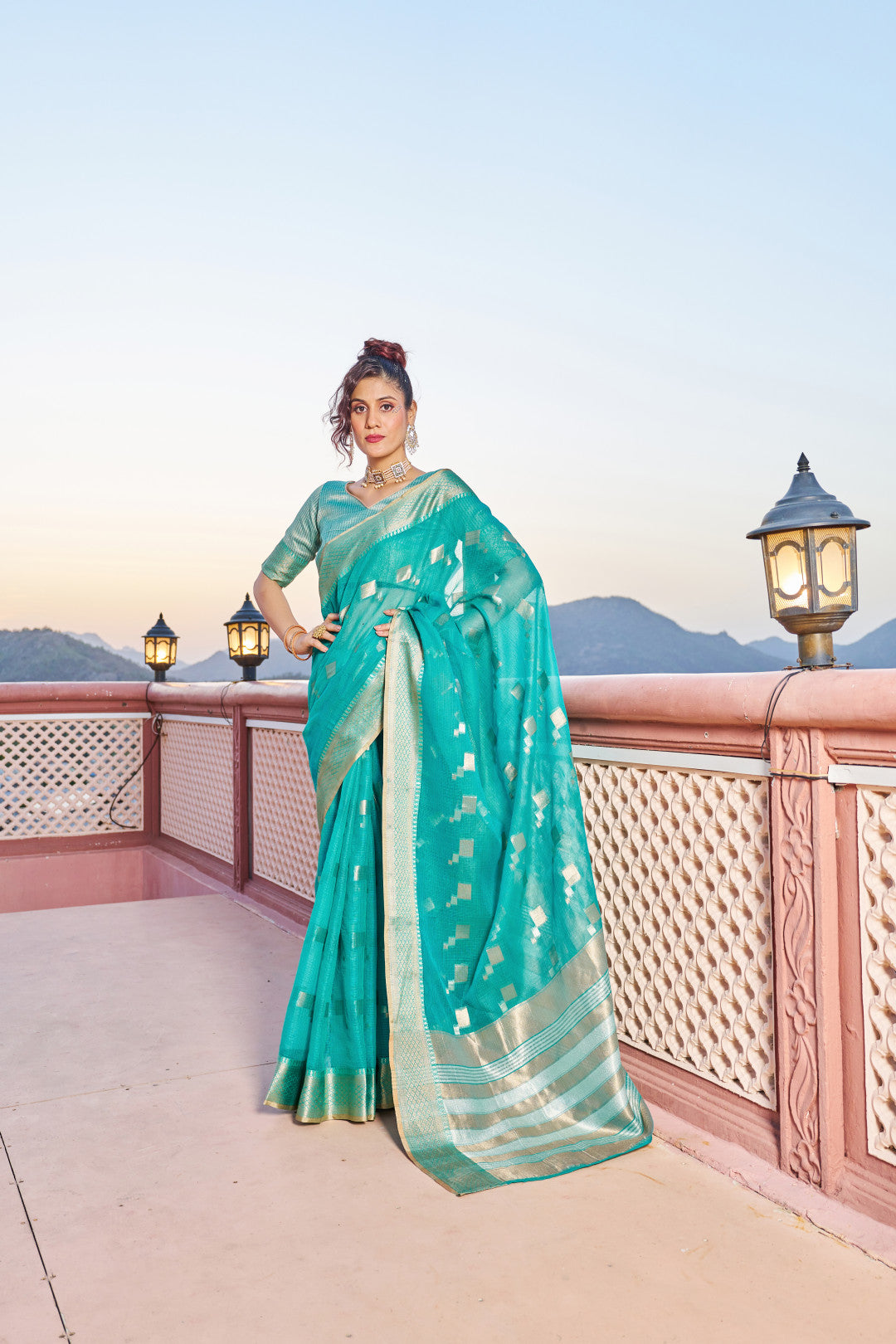 Kota doriya saree with zari weaving work