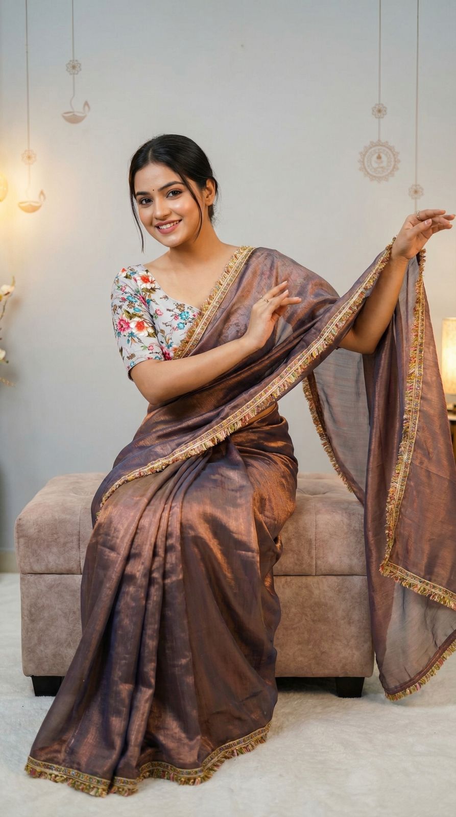Fancy fandy silk saree with lace border