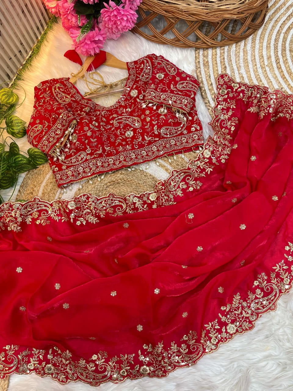 Fancy fandy satin silk saree with sequence work and Ready made blouse