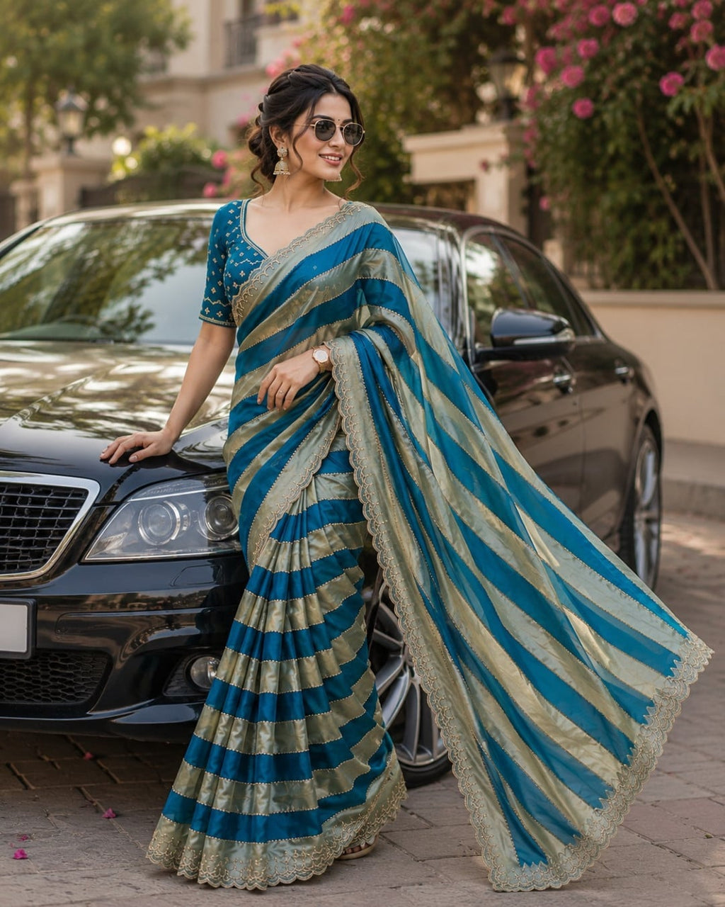 Fancy soft space silk saree with jarkhan and embroidery work