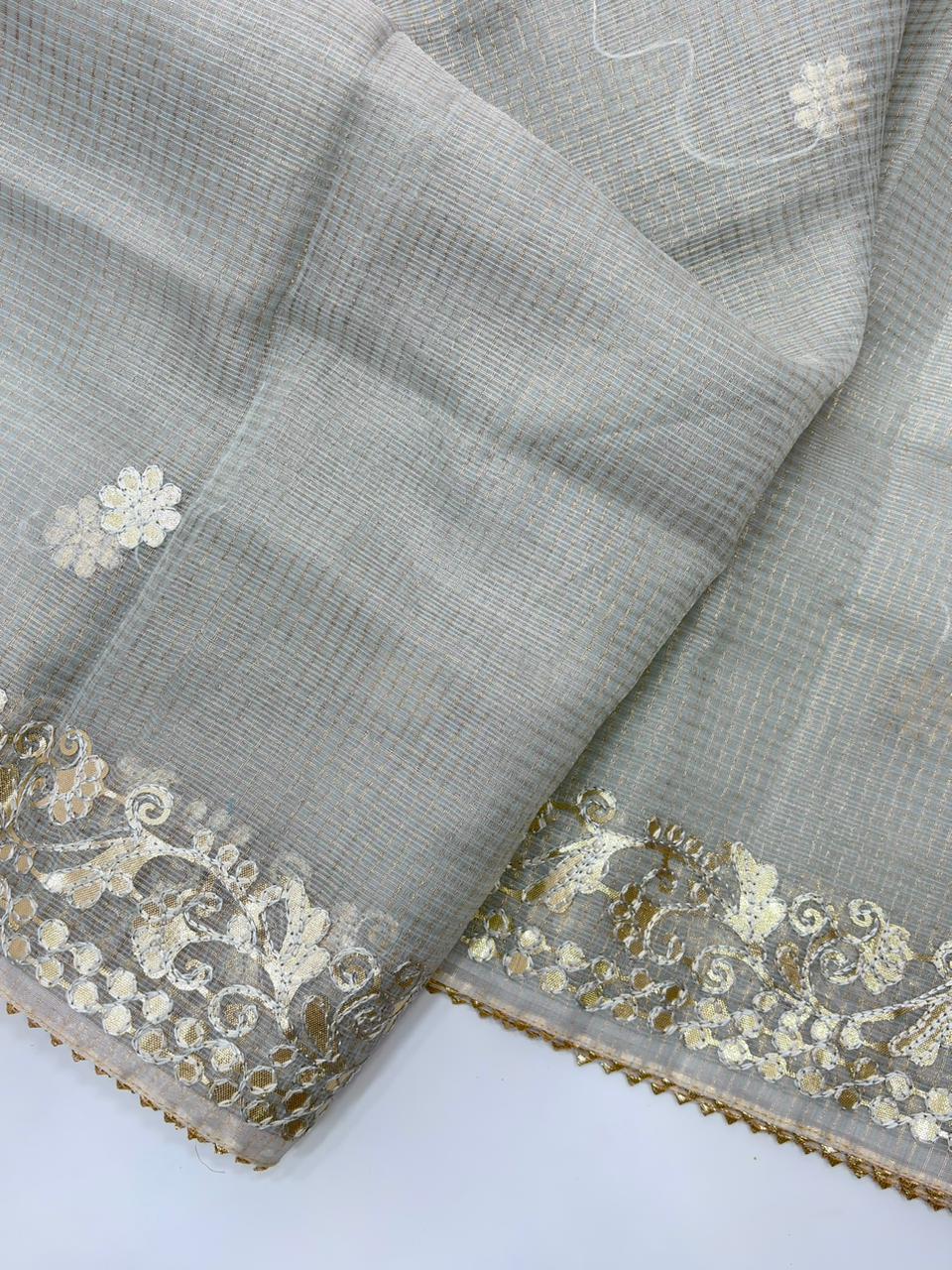 Kota silk saree with gota patti work and gota patti lace border