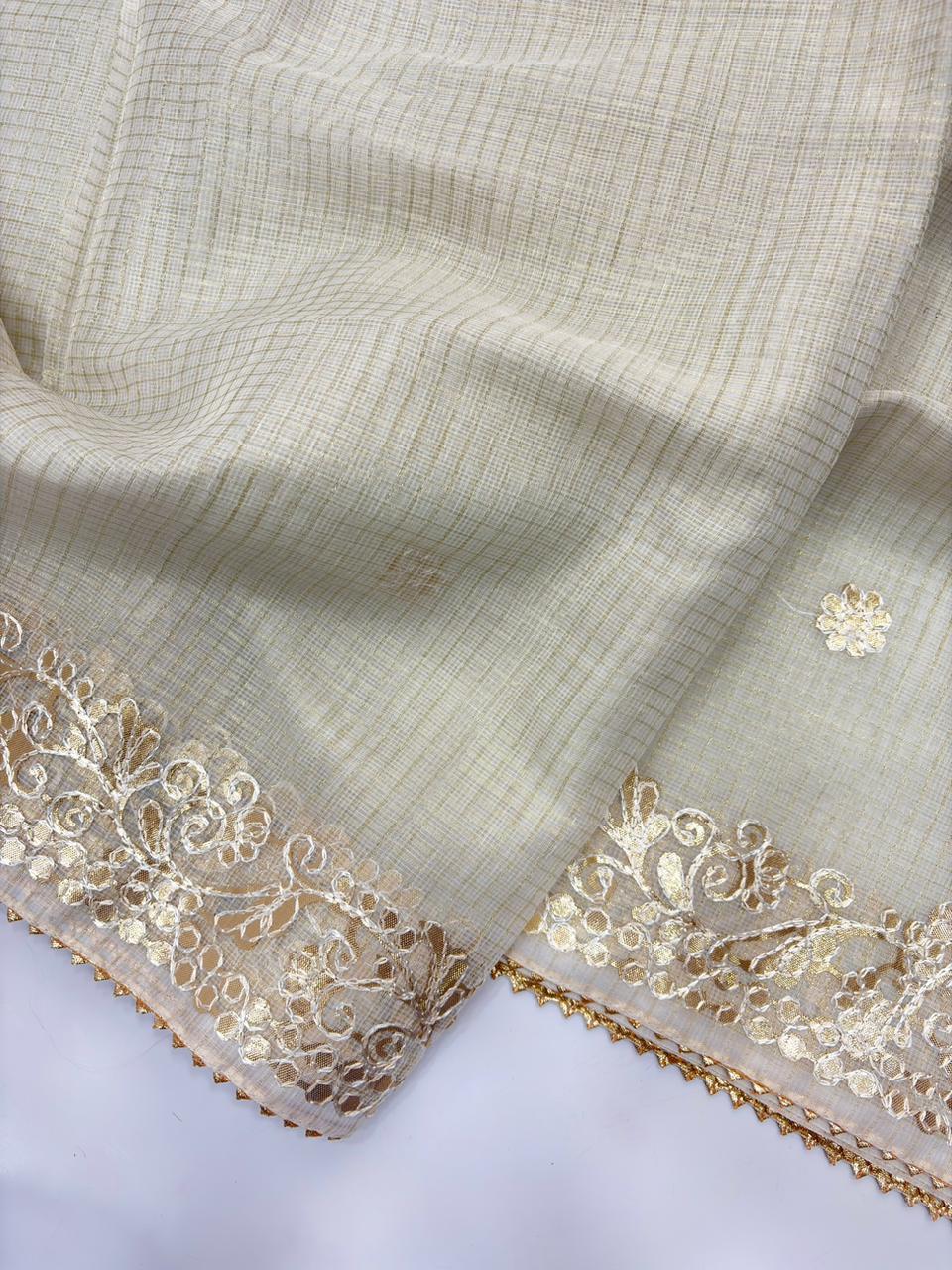 Kota silk saree with gota patti work and gota patti lace border
