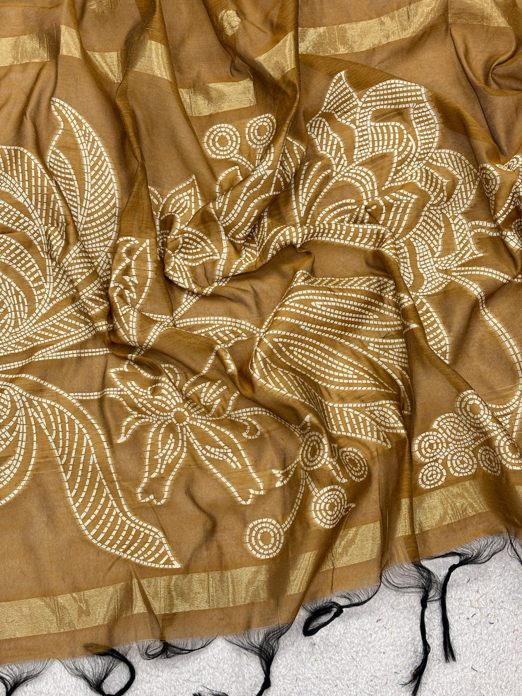 Pure muga cotton saree with floral thread weaving work